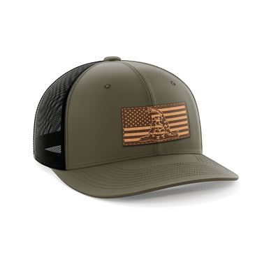 Don't Tread On Me/American Flag Patch Hat Hat Greater Half OD Green/Black Genuine Leather